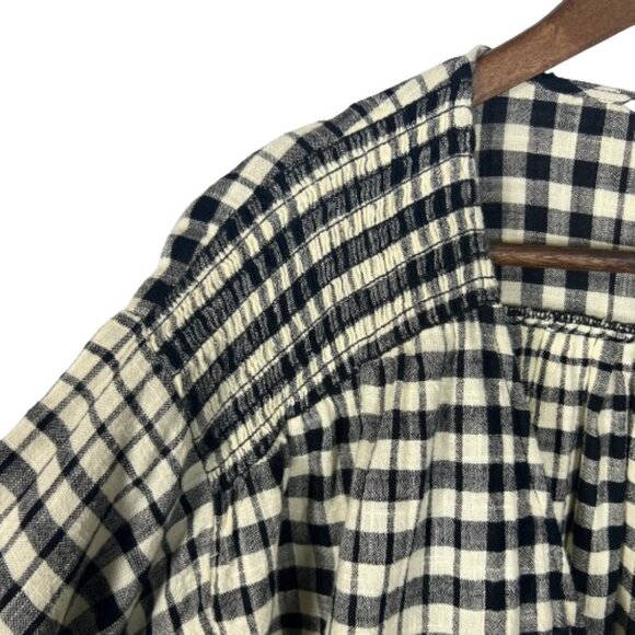 Zara Womens Check Plaid Crop Top Size L Academia Preppy‎ Gauzy Balloon Sleeves - Picture 5 of 11